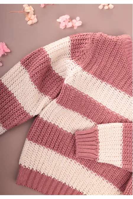 Selanik Çizgili Triko Kazak 2-8 Yaş Gül Kurusu