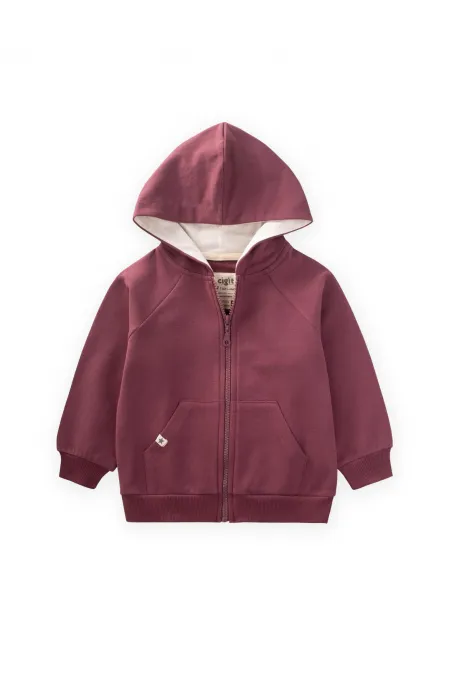 Kapşonlu Fermuarlı Hırka 1-14 Yaş Mürdüm