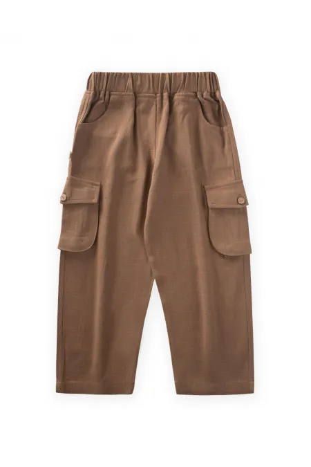 Çift Körük Cepli Keten Pantolon 2-7 Yaş Caramel