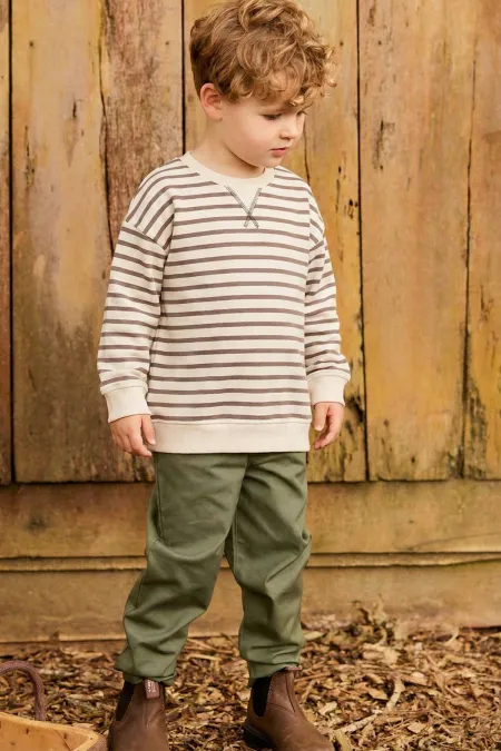 Çizgili Karyoka Detaylı Mevsimlik Sweatshirt  2-12 Yaş Vizon