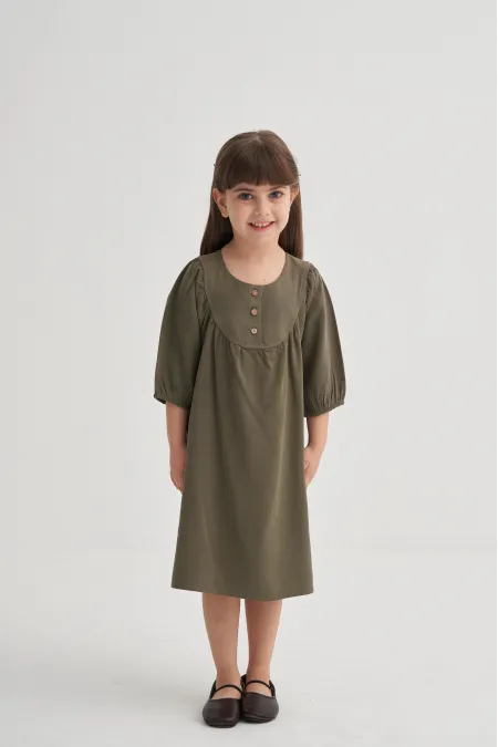 Tencel Robalı Elbise 2-7 Yaş Haki Yeşil