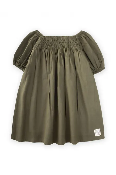 Sıra Lastikli Elbise 2-7 Yaş Haki Yeşil