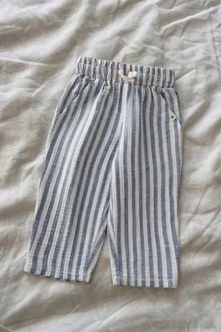 Müslin Pantolon 1-10 Yaş Mavi Kalın Çizgili