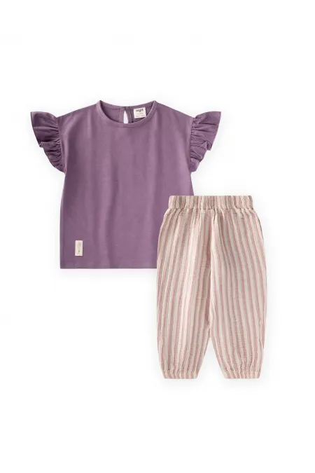 Muslin Trousers and T-Shirt Set, Ages 2-10, Purple