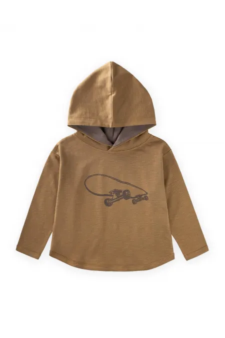 Kapşonlu Uzun Kollu T-Shırt 2-10 Yaş Olive