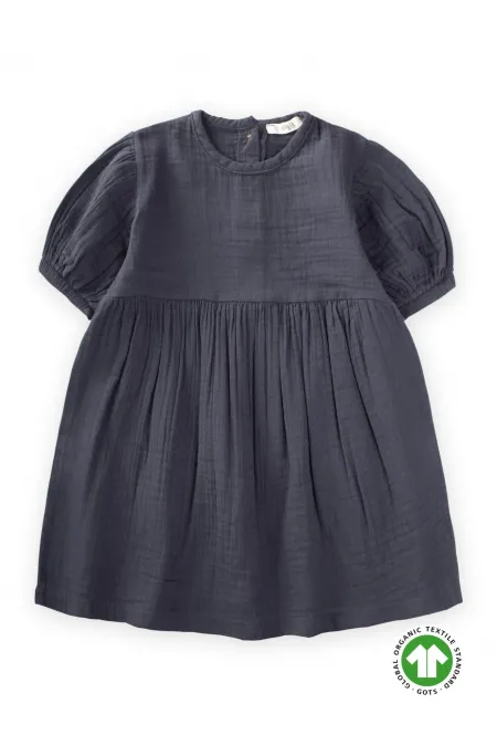 Organic Balon Kollu Müslin Elbise 2-10 Yaş Antrasit