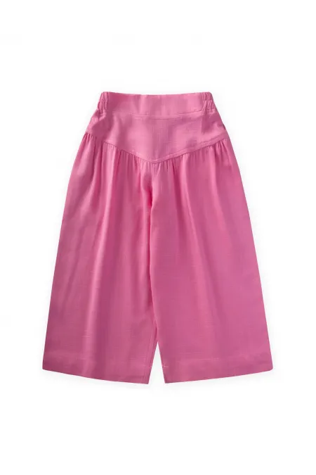 Korsajlı Büzgülü Keten Pantolon 2-7 Yaş Pembe