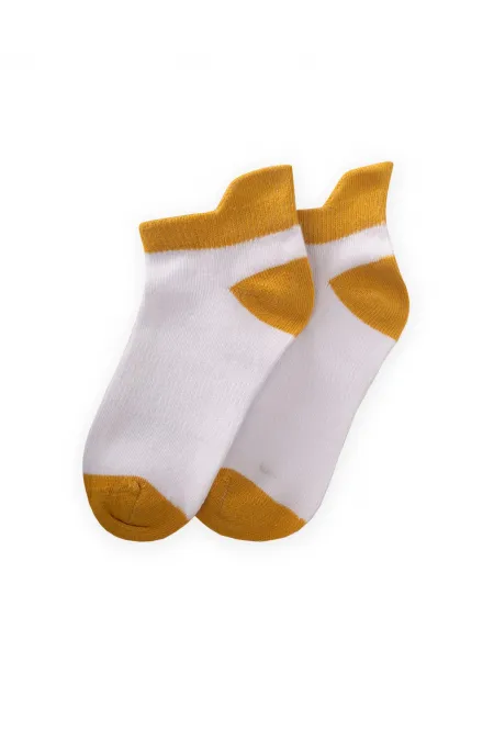 Chaussons et chaussettes pour enfants de 5 à 12 ans, bout et talon colorés, jaune moutarde