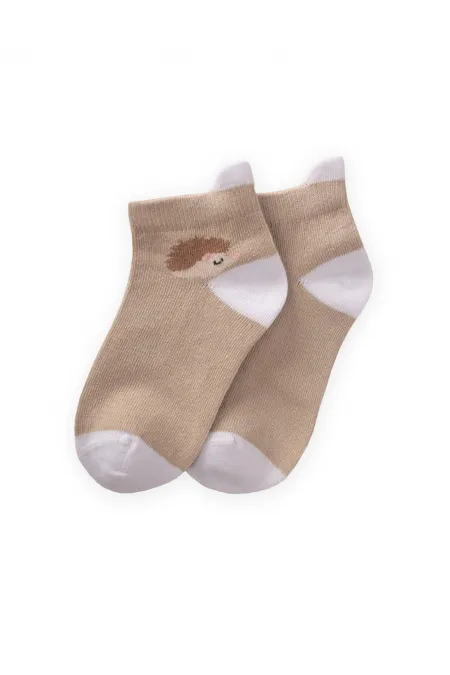 Kirpi Desen çocuk Patik Çorabı 5-12 Yaş Bej