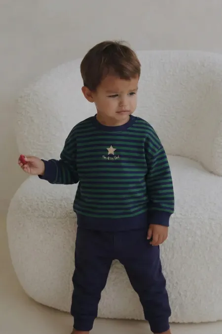 Striped Knit Baby Boy Set 0-3 Years Khaki Navy Striped