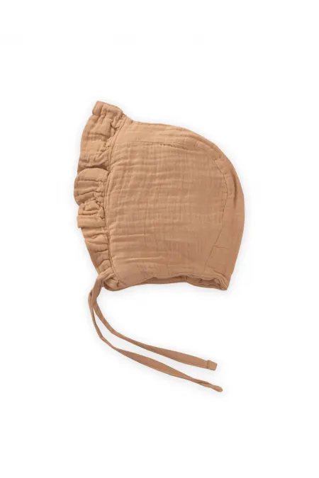 Bonnet musulman pour bébé avec lien et volant pour 0-2 ans, couleur caramel
