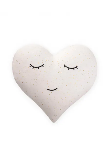 Coussin bébé décoratif en forme de cœur imprimé métallisé, 35 x 35 cm, écru