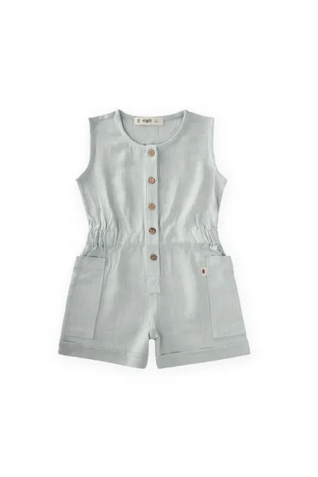 Yanları Cepli Kısa Boy Keten Tulum 2-7 Yaş Mint Yeşili Yanları Cepli Kısa Boy Keten Tulum 2-7 Yaş Mint Yeşili