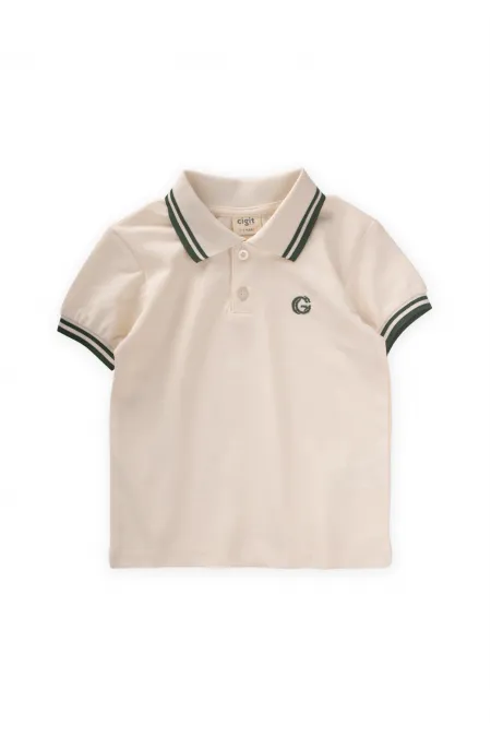 Polo à rayures doubles brodées, écru, 2-10 ans