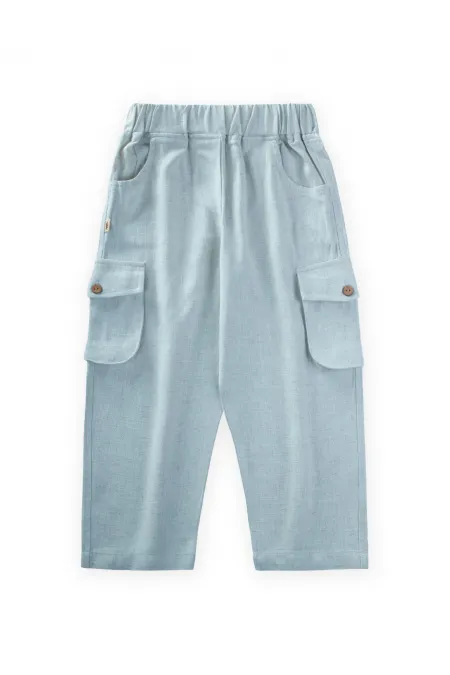Çift Körük Cepli Keten Pantolon 2-7 Yaş Mavi