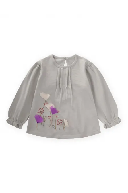Flower Embroidered Long Sleeve T-Shirt for 1-7 Years Old