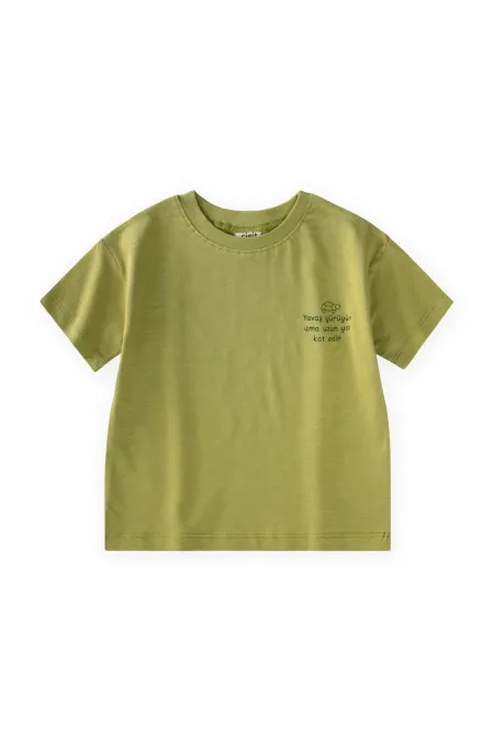 Slogan Baskılı T-Shirt 2-10 Yaş Lime