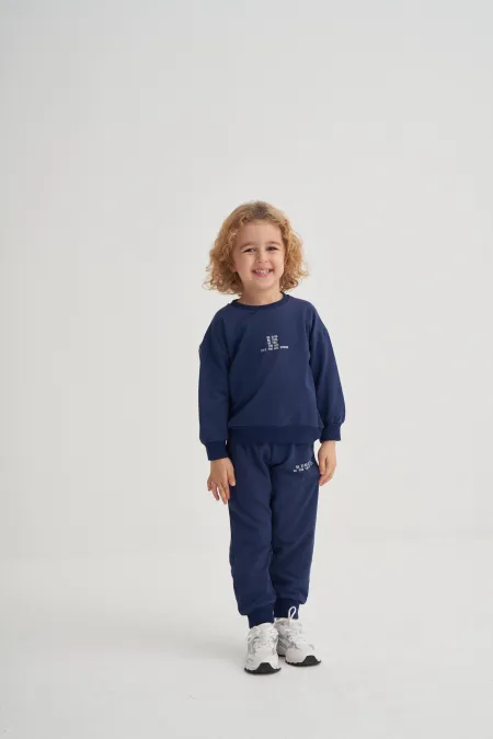 Basic Printed Tracksuit for 2-7 Years Old Navy Blue