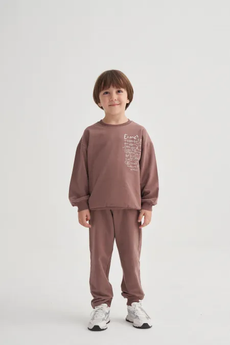 Process Printed Tracksuit for 2-7 Years Olds, Coffee with Milk