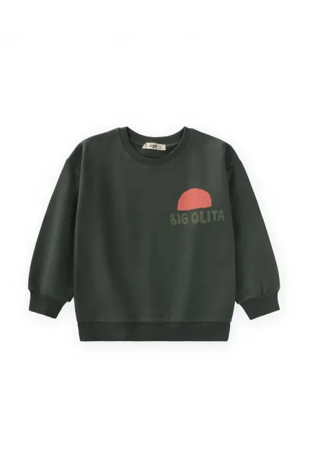 Bıg Olıta Baskılı Sweatshirt 2-10 Yaş Haki Yeşil