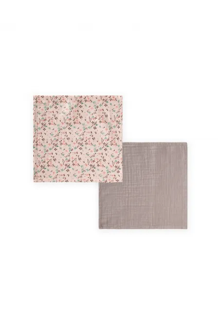 Double Muslin Burp Cloth Set 25x25 cm Powder Pink Floral Print, Mink