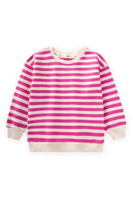 Balıksırtı Çizgili Triko Sweatshirt 2-10 Yaş Fuşya