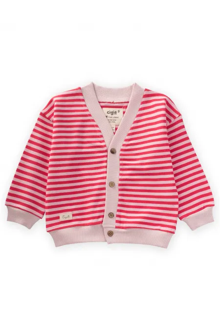 Gilet rayé en maille, couleur corail poudré, 0-4 ans