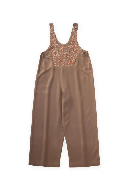 Roba Komple Nakışlı Keten Salopet 2-7 Yaş Caramel