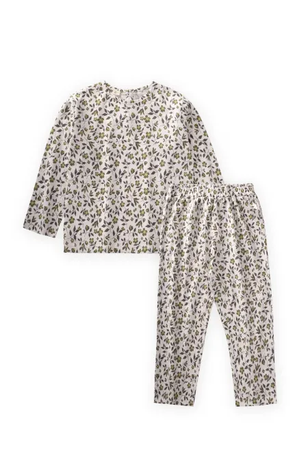 Desenli Kız Çocuk Pijama Takim 2-8 Yaş Ekru