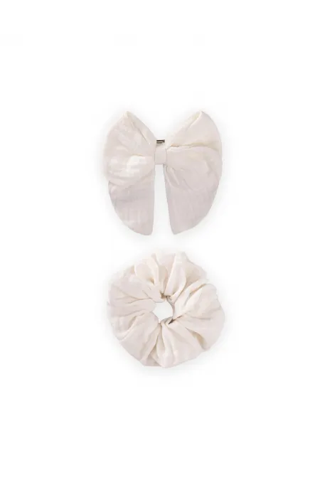 Hair Clip with Ribbon and Elastic, Ecru