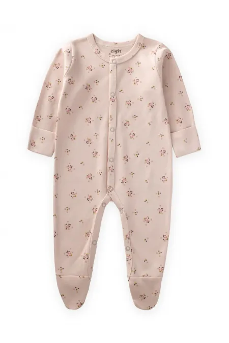 Salopette à motifs avec gants intégrés pour bébé de 0 à 9 mois, rose poudré