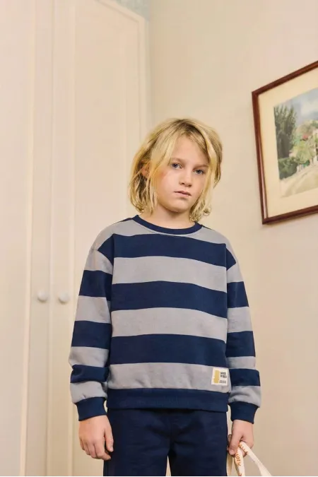 Sweatshirt 4-12 Yaş Gri Lacivert Çizgili Sweatshirt 4-12 Yaş Gri Lacivert Çizgili