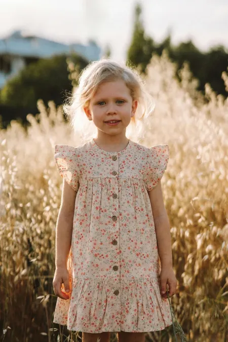 Robe en viscose à motif floral pour enfants de 1 à 10 ans, rose poudré