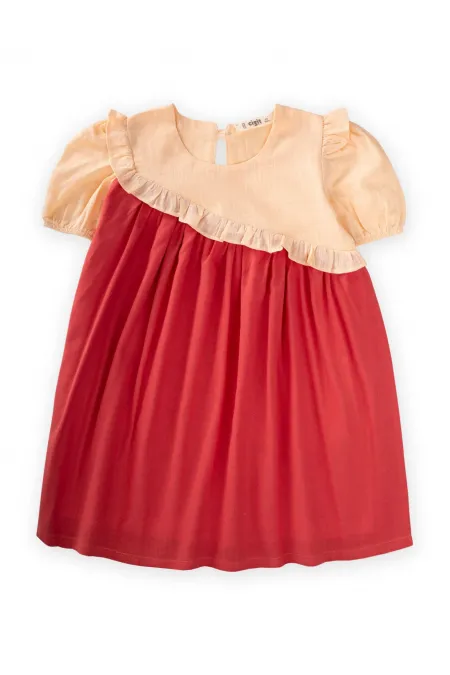 İki Renkli Asimetrik Elbise 2-7 Yaş Yavruağzı