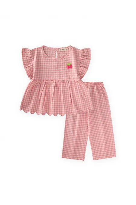 Pöti Kare Takım 2-6 Yaş Pembe Ekose