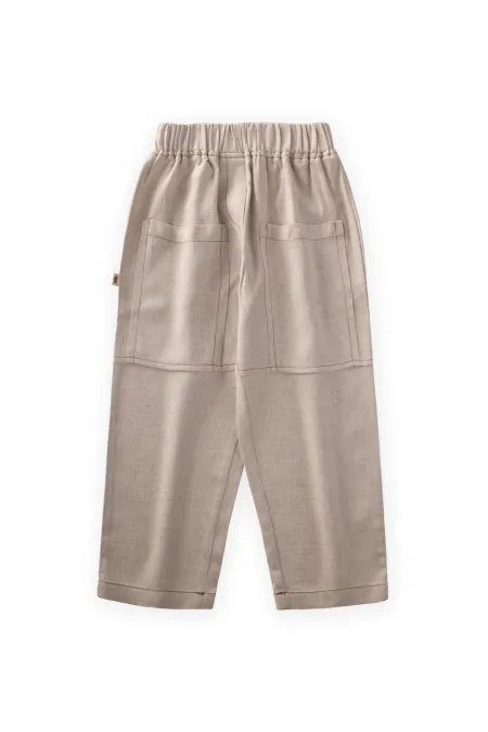 Kontrast Dikişli Keten Pantolon 2-7 Yaş Naturel
