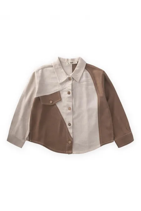 Chemise en lin bicolore 2-7 ans Naturel-Caramel