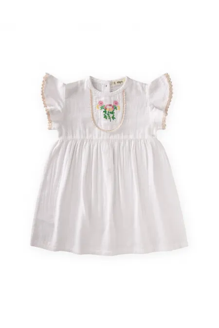 Organic Embroidered Bohemian Muslin Dress, Ages 2-10, Ecru