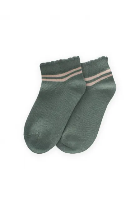 Çemberli Güpürlü Çocuk Patik Çorabı 5-12 Yaş Çağla Yeşili