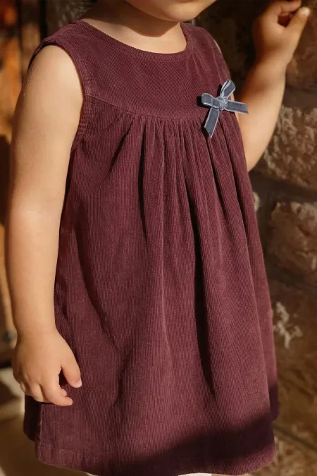 Robe sans manches en velours bordeaux 0-7 ans