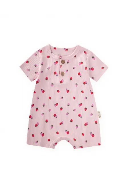 Patterned Ribbed Romper, 0-3 Years, Pink