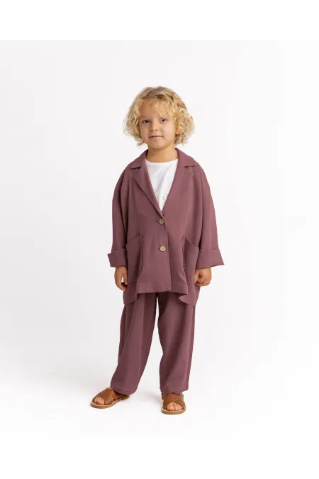 Keten Blazer Ceket 2-7 Yaş Mürdüm