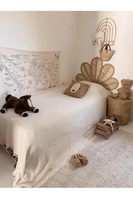 Müslin Dört Kat Yatak Örtüsü 200X220 Cm Naturel