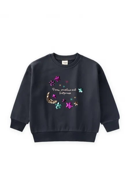 Sweat-shirt brodé à paillettes en forme de croissant de lune et d'étoile, 2-8 ans, anthracite