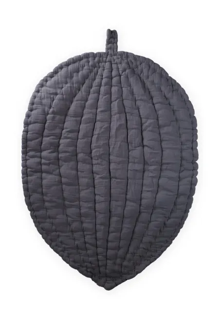 Tapis d'éveil bébé en mousseline à motif feuilles (lavé) anthracite