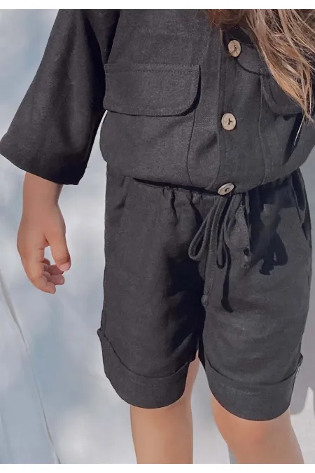 Short en lin Sarh, noir, 2-9 ans