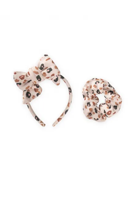 Crown Bow Elastic Hair Clip Set with Stone Leopard Pattern