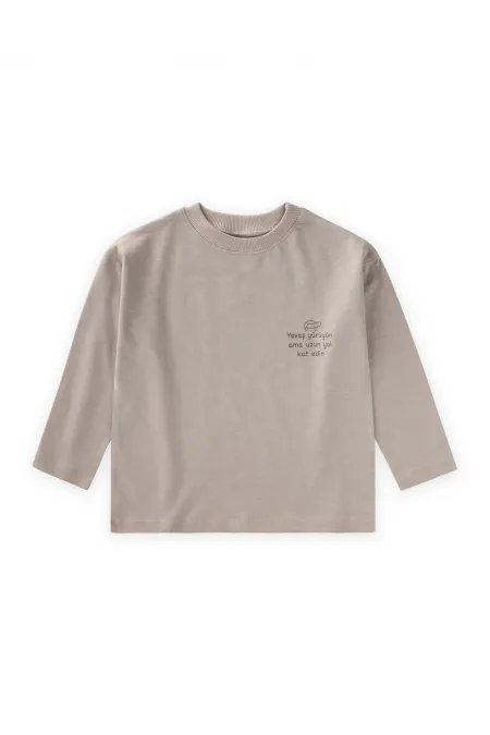 T-shirt à manches longues avec slogan, 2-10 ans, taille S, couleur vison