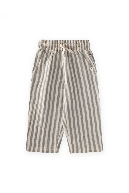 Pantalon en mousseline pour enfants de 1 à 10 ans, vert, à rayures épaisses