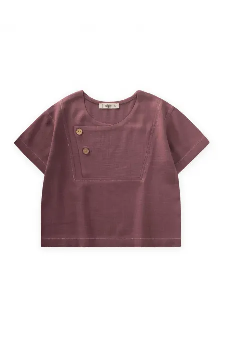 Contrast Stitched Linen Blouse 2-7 Years Old Plum